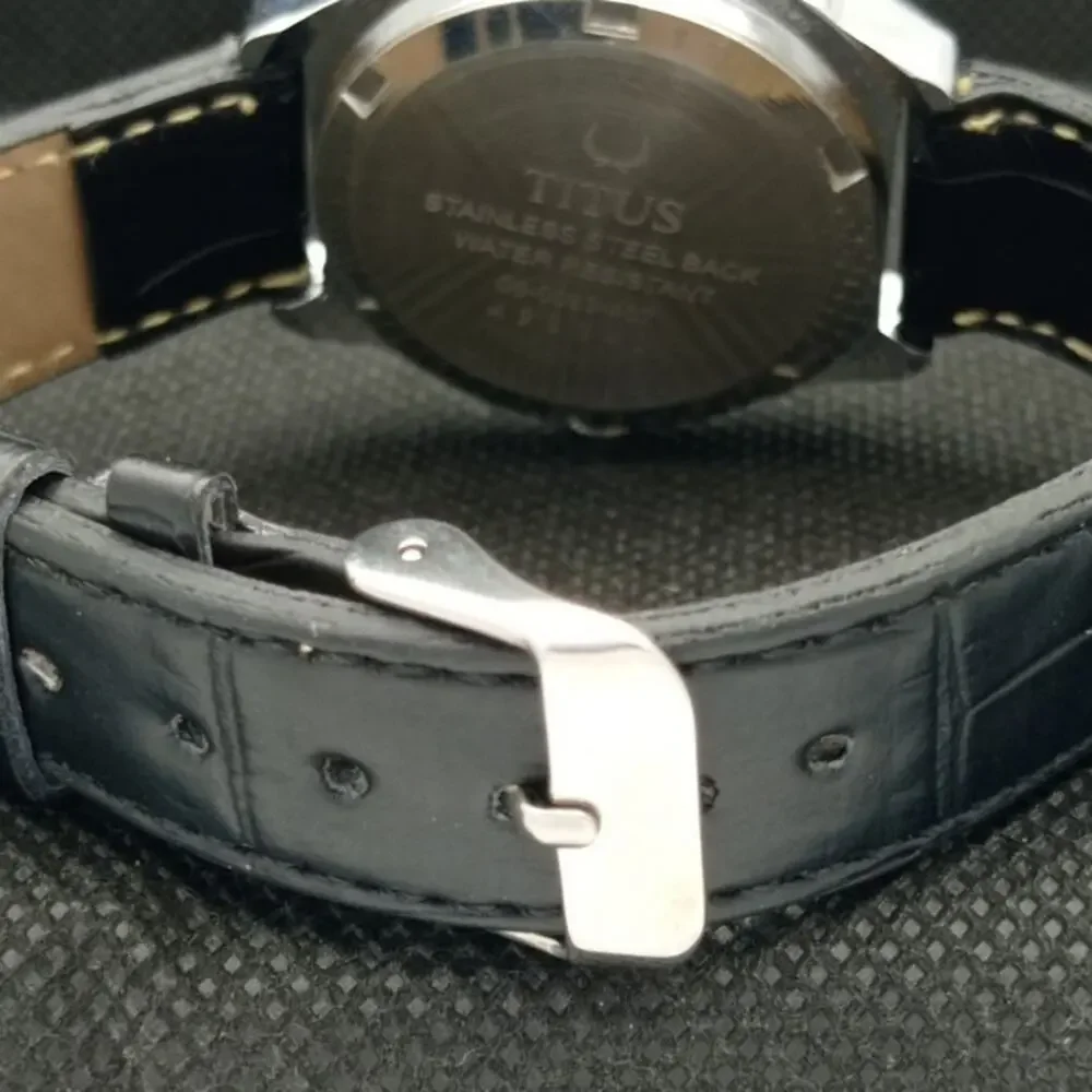 Vintage 1974 Titus Manual Mens SilverWatch W/Leather Strap & Silver accents